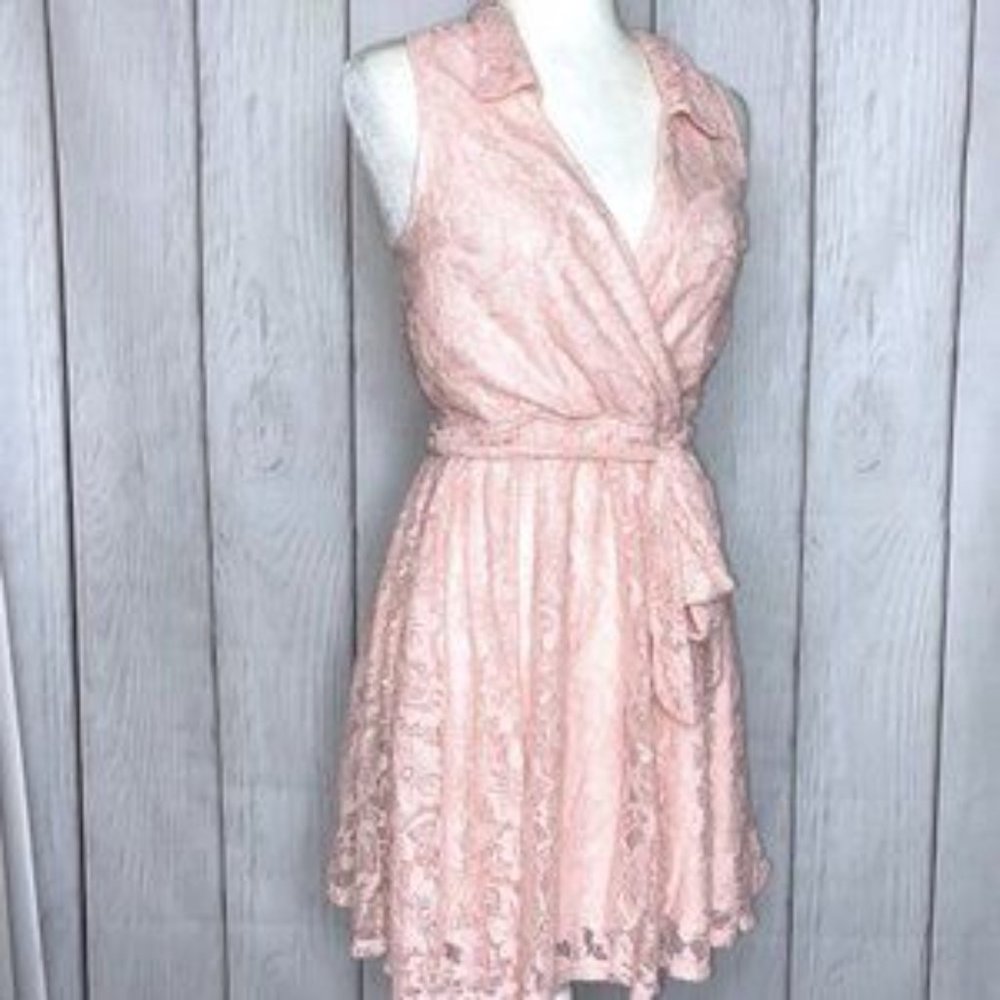 Pink lace ruffle midi dress